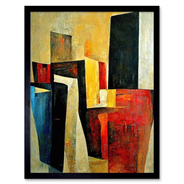 "Artery8 Wall Art Print Bold Modern Abstract Cubism Acrylic Painting Art Framed in Black - Size: W12"" x H16""" - image 1