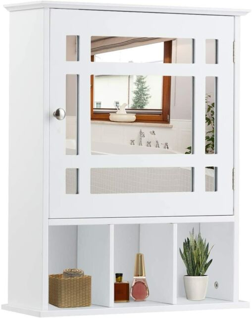 Costway Bathroom Wall Storage Cabinet Wooden Hanging Medicine Organizer with Mirror White - image 1