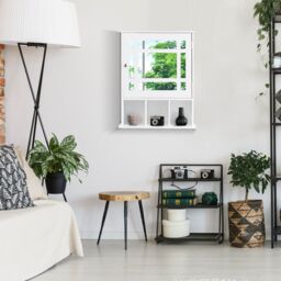 Costway Bathroom Wall Storage Cabinet Wooden Hanging Medicine Organizer with Mirror White - thumbnail 9