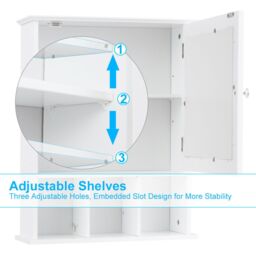 Costway Bathroom Wall Storage Cabinet Wooden Hanging Medicine Organizer with Mirror White - thumbnail 5
