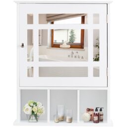 Costway Bathroom Wall Storage Cabinet Wooden Hanging Medicine Organizer with Mirror White - thumbnail 8