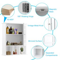 Costway Bathroom Wall Storage Cabinet Wooden Hanging Medicine Organizer with Mirror White - thumbnail 6