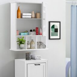 Costway Bathroom Wall Storage Cabinet Wooden Hanging Medicine Organizer with Mirror White - thumbnail 7