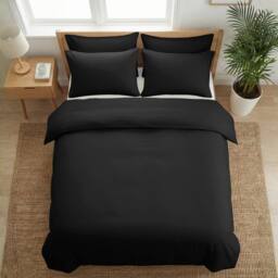 Pamposh 400TC Cotton Sateen Duvet Cover Sets - Smooth & Soft Feel in Black - Size: Super King - thumbnail 4