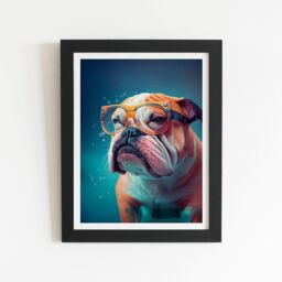 "Warren Reed - Designer Bulldog With Glasses Splashart Framed Art Print in Black - Size: W24"" x H36""" - thumbnail 1
