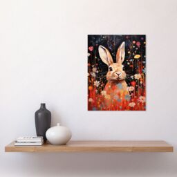 "Artery8 Wall Art Print Spring Bliss Oil Painting Cute Bunny Rabbit in a Daisy Flower Meadow Kids Bedroom Poster in Black - Size: W12"" x H16""" - thumbnail 2