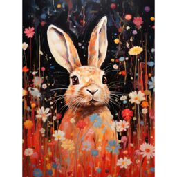 "Artery8 Wall Art Print Spring Bliss Oil Painting Cute Bunny Rabbit in a Daisy Flower Meadow Kids Bedroom Poster in Black - Size: W12"" x H16""" - thumbnail 1