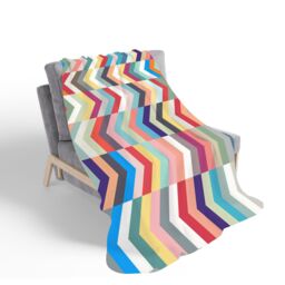 Warren Reed - Designer Geometric Multi Colored Chevron Pattern Sherpa Blanket in Red - Size: Large - thumbnail 2