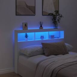 Berkfield Home Headboard Cabinet with LED White 140x17x102 cm - Size: 140 x 17 x 102 cm - thumbnail 4