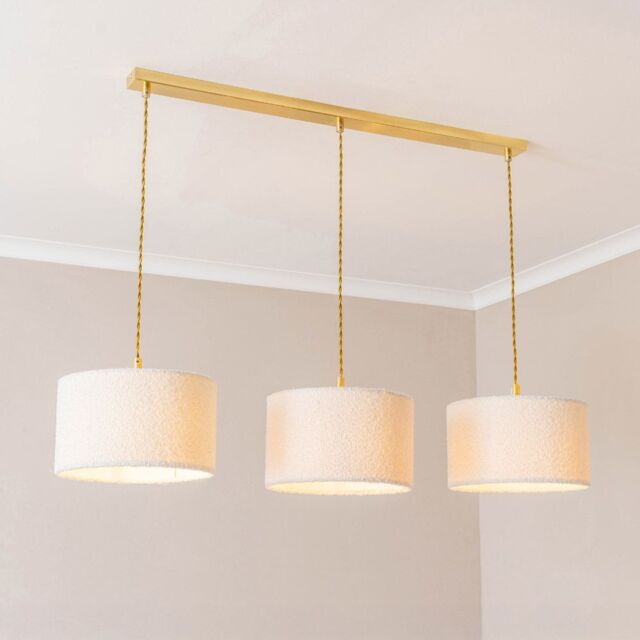 ValueLights Reni Cream Boucle Shade 3 Drop Bar Gold Diner Ceiling Pendant Light