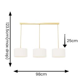 ValueLights Reni Cream Boucle Shade 3 Drop Bar Gold Diner Ceiling Pendant Light - thumbnail 4