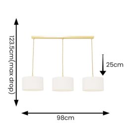 ValueLights Reni Cream Boucle Shade 3 Drop Bar Gold Diner Ceiling Pendant Light - thumbnail 7