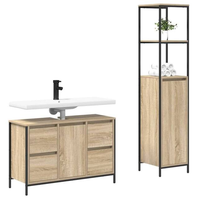 Berkfield Home Gorgeous 2 Piece Bathroom Furniture Set Sonoma Oak Engineered Wood in Beige - image 1