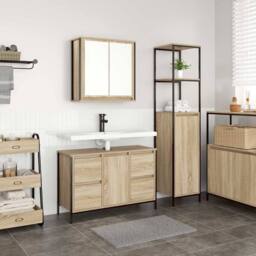 Berkfield Home Gorgeous 2 Piece Bathroom Furniture Set Sonoma Oak Engineered Wood in Beige - thumbnail 2