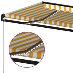 Berkfield Home Manual Retractable Awning with LED 450x350 cm Yellow & White - thumbnail 5