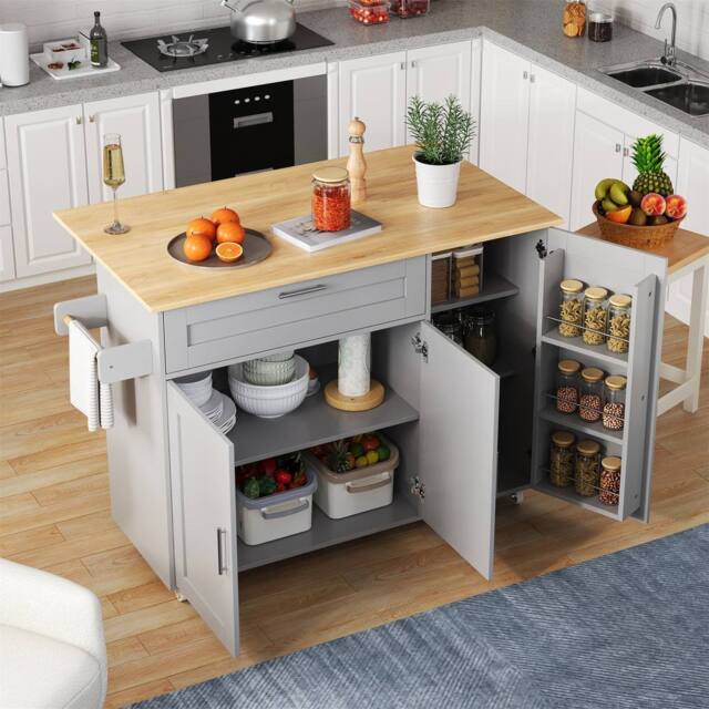 BTM Kitchen Island on Wheels with Spice Rack & Towel Holder in Grey - image 1