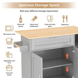 BTM Kitchen Island on Wheels with Spice Rack & Towel Holder in Grey - thumbnail 8