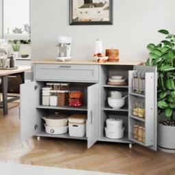 BTM Kitchen Island on Wheels with Spice Rack & Towel Holder in Grey - thumbnail 2