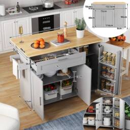 BTM Kitchen Island on Wheels with Spice Rack & Towel Holder in Grey - thumbnail 5