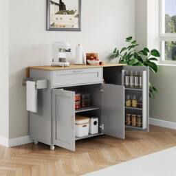BTM Kitchen Island on Wheels with Spice Rack & Towel Holder in Grey - thumbnail 3