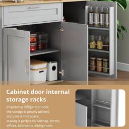 BTM Kitchen Island on Wheels with Spice Rack & Towel Holder in Grey - thumbnail 9