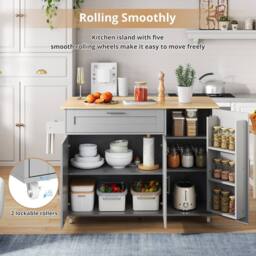 BTM Kitchen Island on Wheels with Spice Rack & Towel Holder in Grey - thumbnail 6