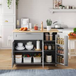 BTM Kitchen Island on Wheels with Spice Rack & Towel Holder in Grey - thumbnail 4