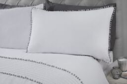 Rapport Home Pom Poms Polycotton Duvet Cover Set With Pillowcase in White - Size: Single - thumbnail 2