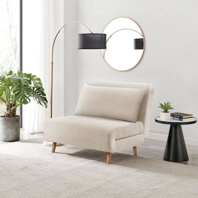 FurnitureboxUK Bobby Cream Jumbo Corduroy Single Folding Sofa Bed Chair - image 1