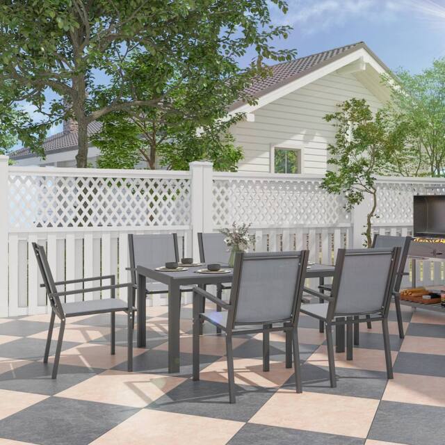OUTSUNNY Garden Dining Set for 6, Outdoor Dining Table & Chairs in Light Grey - image 1