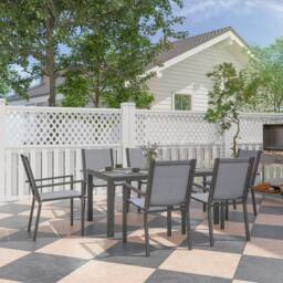 OUTSUNNY Garden Dining Set for 6, Outdoor Dining Table & Chairs in Light Grey - thumbnail 1