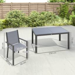 OUTSUNNY Garden Dining Set for 6, Outdoor Dining Table & Chairs in Light Grey - thumbnail 3