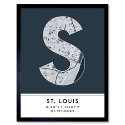 "Wee Blue Coo Wall Art Print St Louis Missouri United States City Map Modern Typography Stylish Letter Framed Word in Navy - Size: W12"" x H16""" - thumbnail 1