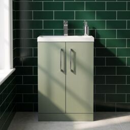Balterley Bathroom Vanity Basin Unit, Chrome Handles, 600mm, Satin Green - thumbnail 9