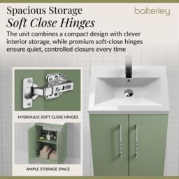 Balterley Bathroom Vanity Basin Unit, Chrome Handles, 600mm, Satin Green - thumbnail 4