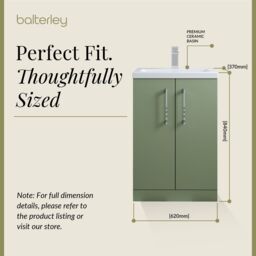 Balterley Bathroom Vanity Basin Unit, Chrome Handles, 600mm, Satin Green - thumbnail 5