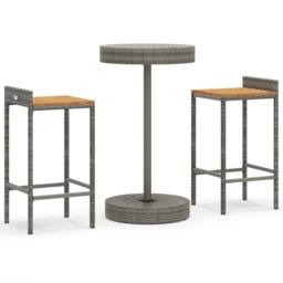 Berkfield Home Beautiful 3 Piece Garden Bar Set Grey Poly Rattan&Solid Wood Acacia - thumbnail 3