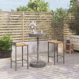 Berkfield Home Beautiful 3 Piece Garden Bar Set Grey Poly Rattan&Solid Wood Acacia - thumbnail 2