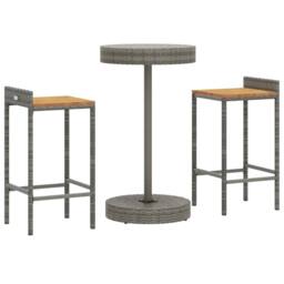 Berkfield Home Beautiful 3 Piece Garden Bar Set Grey Poly Rattan&Solid Wood Acacia - thumbnail 1