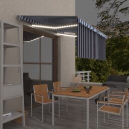 Berkfield Home Manual Retractable Awning with Blind&LED 3x2.5m Blue&White in Blue - thumbnail 1
