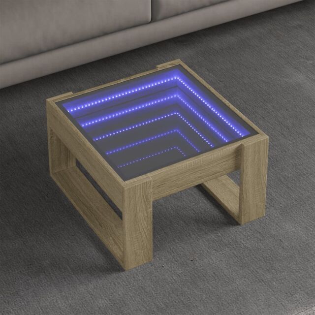 Berkfield Home Coffee Table with Infinity LED Sonoma Oak 50x53x30 cm in Brown - Size: 50 x 53 x 30 cm - image 1