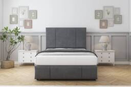 "Sloomy Lisbon Coniston Divan Base 2 Drawers - 54"" Headboard & 12"" Footboard in Dark Grey - Size: Small Double" - thumbnail 2