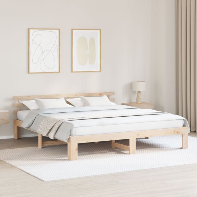 Berkfield Home Natural Pine Wood Bed Frame Natural Solid Pine wood 180 x 200 cm in Brown - image 1