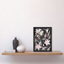 "Artery8 Lily Flowers & Hummingbird Stylised Painting Framed Art Print in Grey - Size: W12"" x H16""" - thumbnail 4