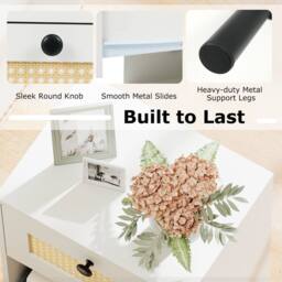 Costway Rattan Nightstand Sofa Accent End Table for Living Room White - thumbnail 7