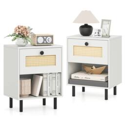 Costway Rattan Nightstand Sofa Accent End Table for Living Room White - thumbnail 6