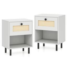 Costway Rattan Nightstand Sofa Accent End Table for Living Room White - thumbnail 1
