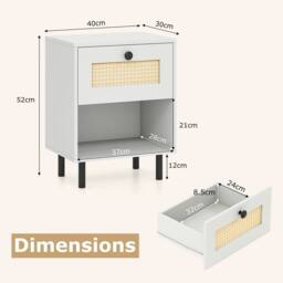 Costway Rattan Nightstand Sofa Accent End Table for Living Room White - thumbnail 2
