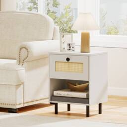 Costway Rattan Nightstand Sofa Accent End Table for Living Room White - thumbnail 5