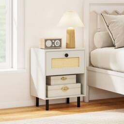 Costway Rattan Nightstand Sofa Accent End Table for Living Room White - thumbnail 4